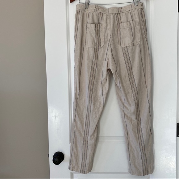 Anthropologie Striped Seashore Tan Linen/Cotton Blend Crop Pant w Rope Ties - Picture 10 of 14